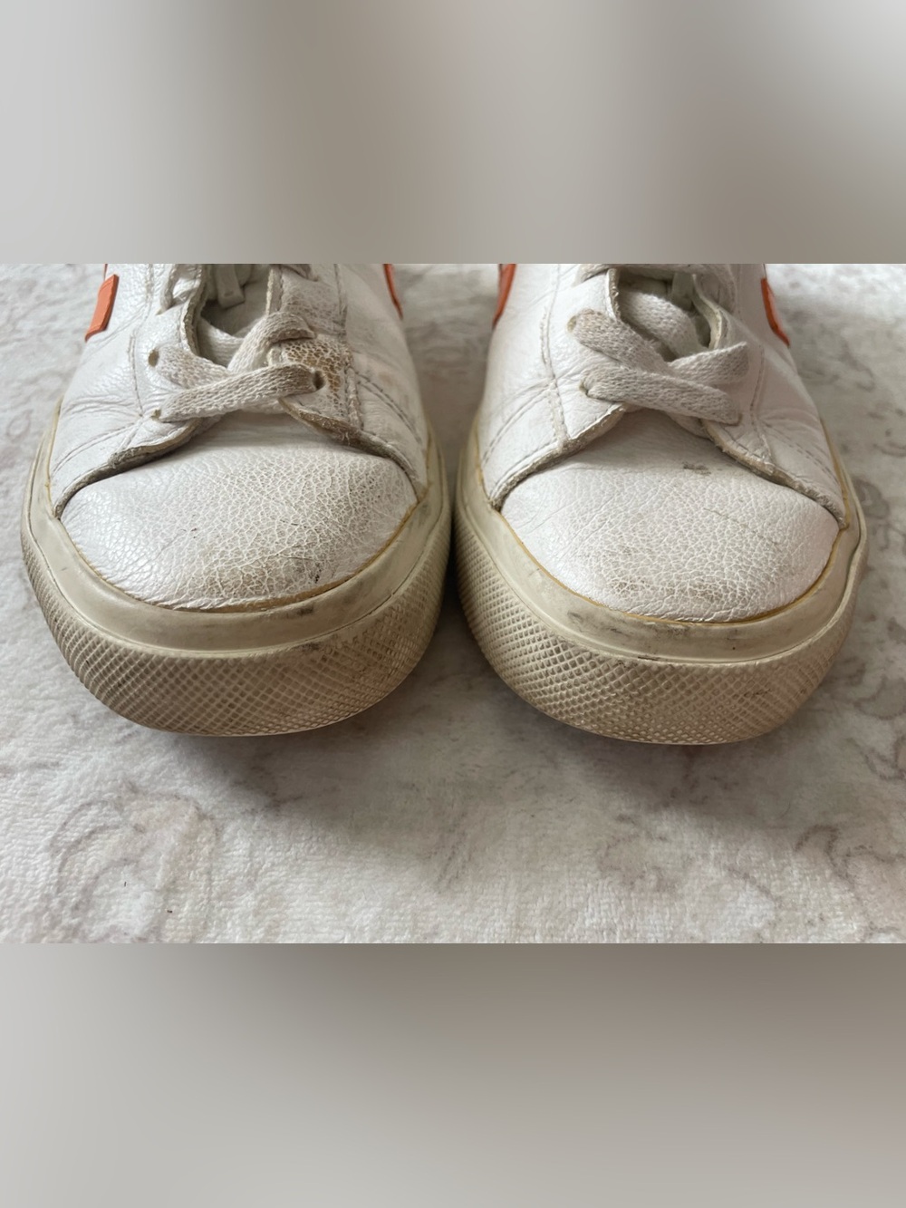 Veja White Leather Sneakers with Orange Accent - Picture 5 of 9